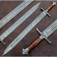 Handmade Damascus Steel Sword 34-in Viking Sword with Leather Sheath VK-12006