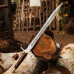 SS-1295 Handmade Damascus Steel Hunting 32-in Viking Sword with Leather Sheath