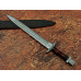 SS-1294 Handmade Damascus Steel Sword 28-in Viking Short Sword with Leather Sheath