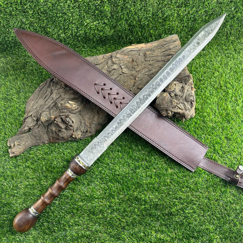 Handmade - Hand forged Damascus Steel - Roman Gladius Sword - 30-in Rosewood Handle GL12075